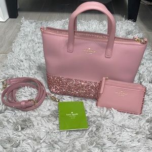 Kate Spade Flash Glitter Satchel and matching coin wallet bundle